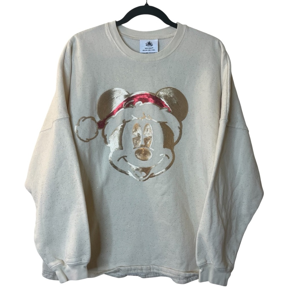 Walt Disney World Crewneck Sweater Metallic Sequin Mickey Mouse Christmas Sz L